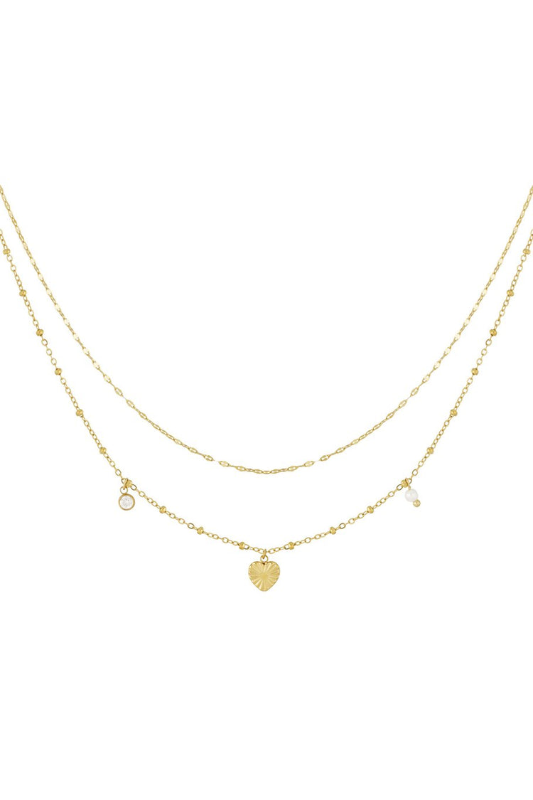 Dubbele hart ketting - goud/zilver