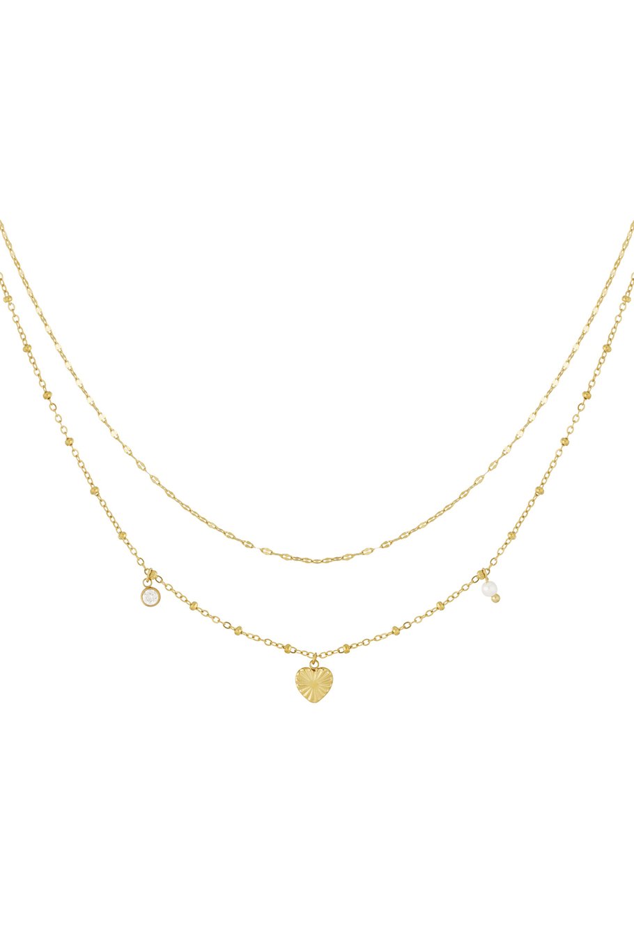 Dubbele hart ketting - goud/zilver