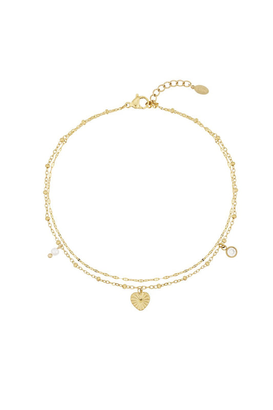 Dubbele hart enkelbandje - goud/zilver