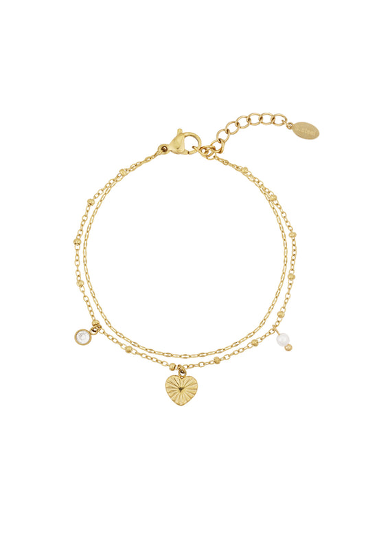 Dubbele hart armband - goud/zilver