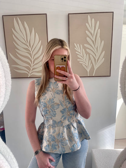 Bloemen top - blauw