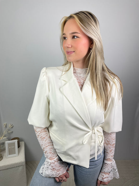 Wikkel blazer kort - wit